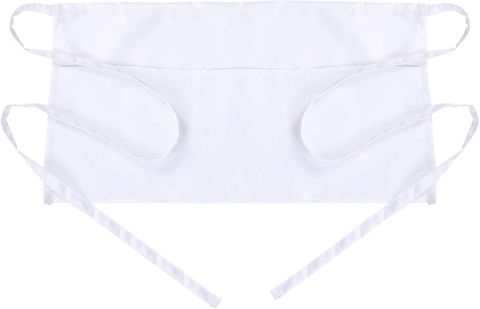 BOHARERS Waist Apron with 3 Pockets - White Waitress Waiter Server Short Apron