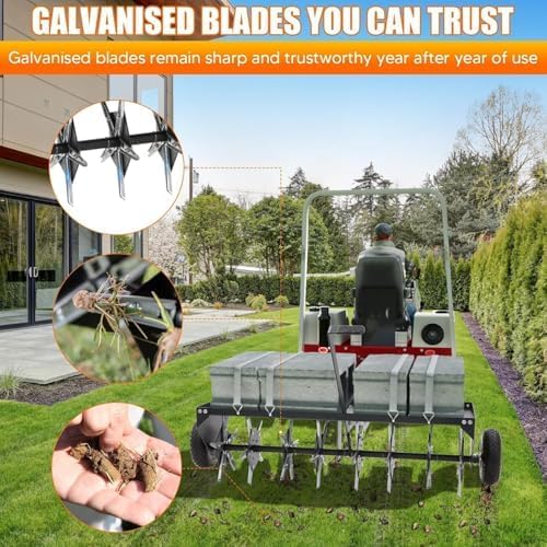 VELPAX 52" Tow Behind Plug Aerator with Transport Wheels, Plug Aerator Tow Behind with 40 Galvanised Steel Tines, Tow Behind Aerator for Gardens, Lawns, Farms