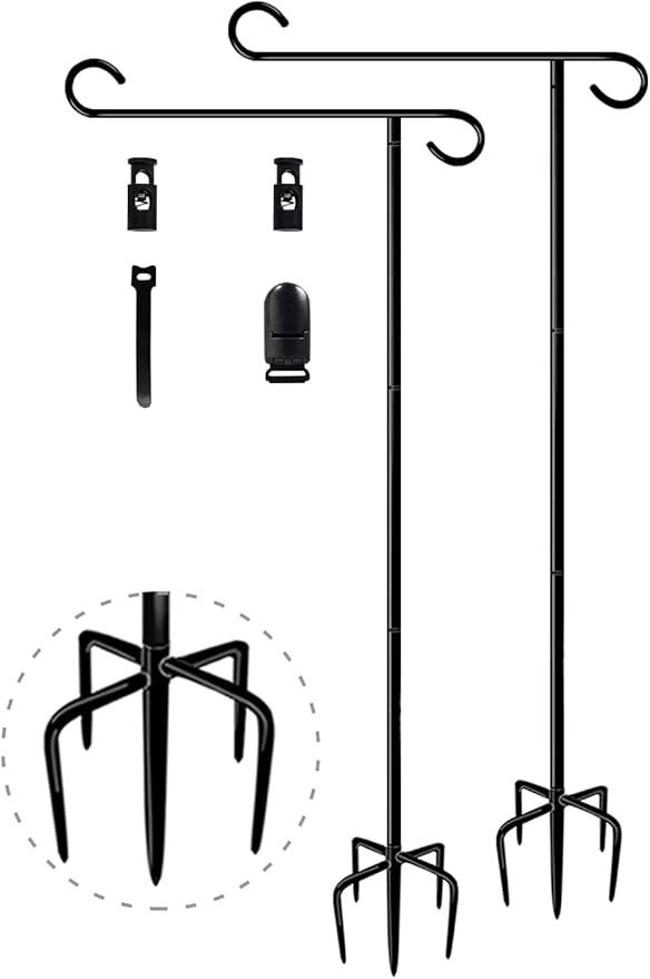49 Inch Garden Yard Flag Stand Holder with 5 Forked Base for 12 X 18 Sign Decoration, 2 Pack