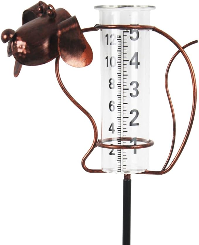 Rain Gauge with Large Clear Numbers, Rain Gauge Outdoor Garden Stake, 5-Inch Glass Tube Rain Water Gauges for Garden, Yard, Lawn, Patio(Dog)