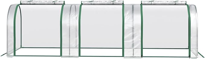 Outsunny 10' x 3' x 2.5' Mini Greenhouse, Portable Tunnel Green House with Roll-Up Zippered Doors, UV Waterproof Cover, Steel Frame, Clear