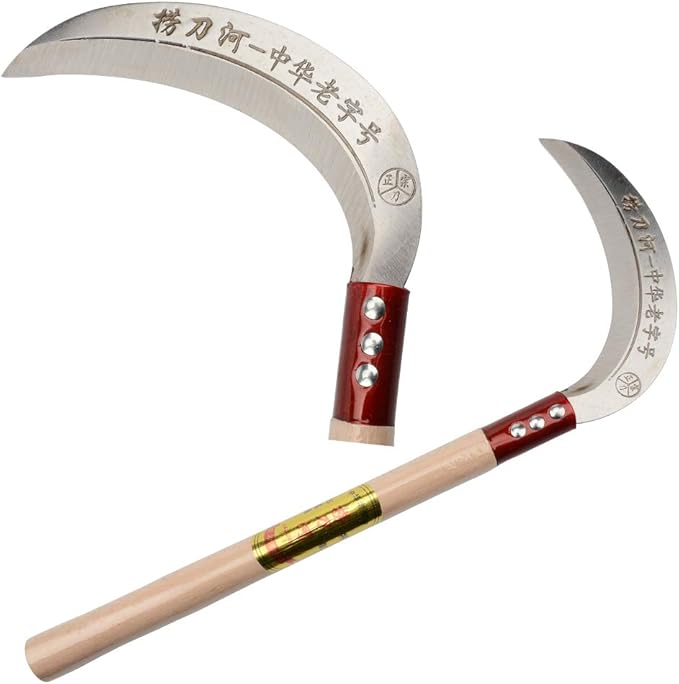 Steel Grass Sickle,Clearing Sickle,Manganese Steel Blade/Hardwood Handle Hand held Sickle Tool - Multipurpose Gardening Weeding Grass Sickle and Farming Portable Safety Sickle