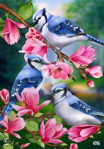 Briarwood Lane Blue Jay Trio Spring Garden Flag Floral Birds 12.5" x 18"