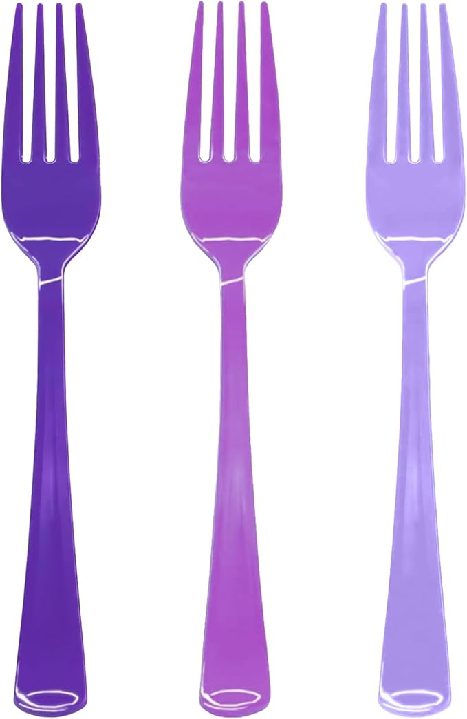 60 PCS Purple Plastic Forks Heavy Duty Purple Plastic Cutlery Set Disposable for Birthday, Baby Shower, Graduation Party, Picnic