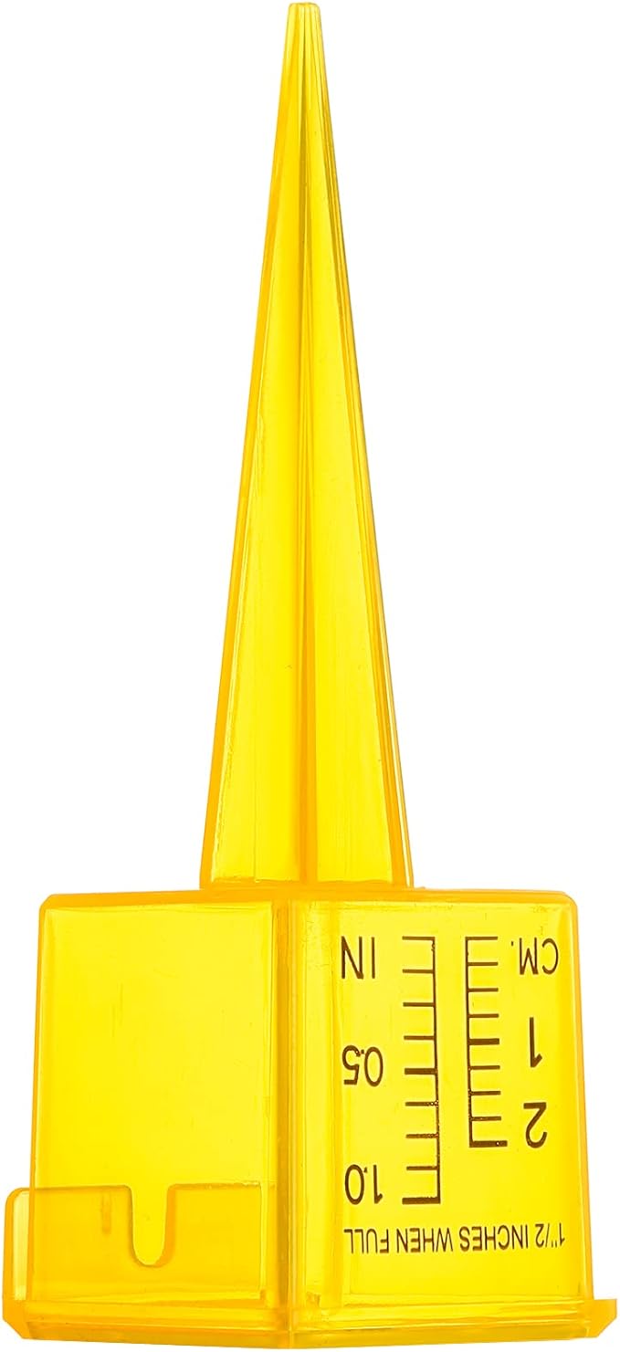 Okllen 15 Pack Rain Gauge, 1.5" Sprinkler Gauge with Wide Mouth, Outdoor Water Measuring Tool for Lawn, Garden, Yard, Bright Yellow, Transparent, Zero is 1/4" from The Bottom