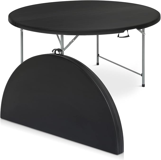 Magshion 65" Round Folding Table, 5 Feet Bi-Folding Plastic Commercial Dining Card Table w/Carrying Handle for Outdoor Wedding Party Event Picnic, Black