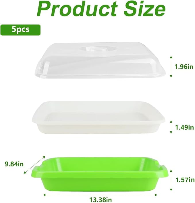 Seed Sprouting Tray, 5 Packs Microgreens Growing Trays Big Capacity Sprouts Growing Kit Soil-Free Sprouter Tray for Sprouting Seeds, Beans, Wheatgrass (with Lids)