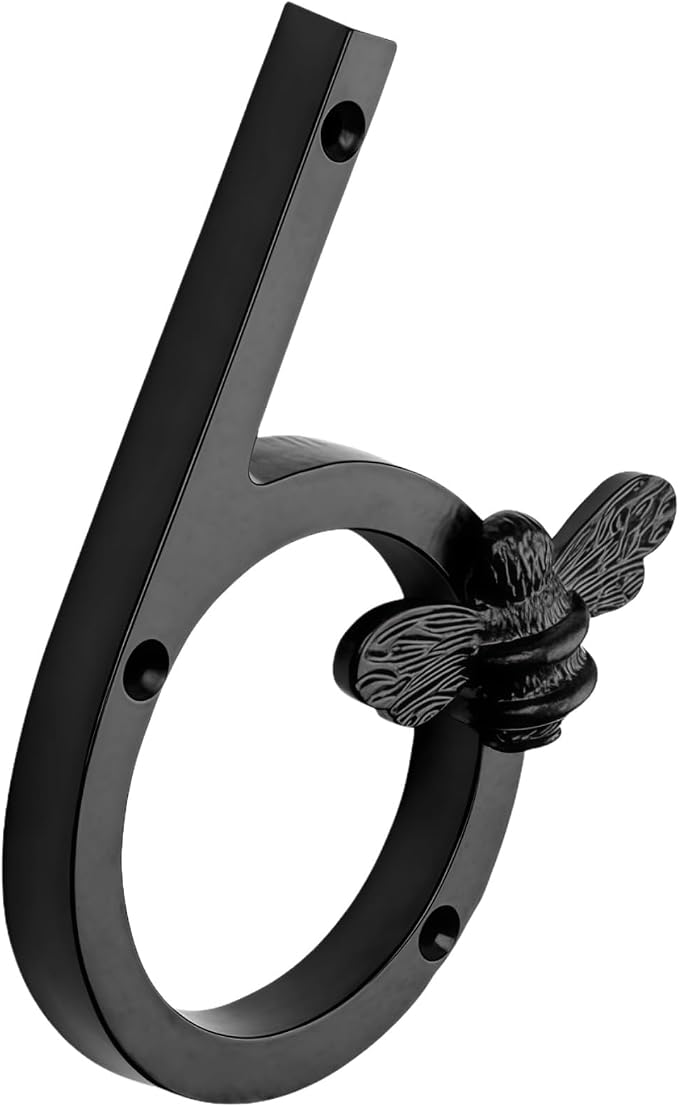 Aimery Bee House Number Sign, Classical Style 0-9 Metal, 3.5 inch for Outside, Motels，Address Numbers for House, Mailbox(Black,6)