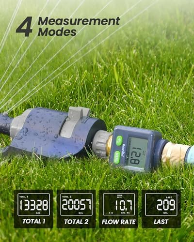 RAINPOINT Water Flow Meter with Brass Inlet & Outlet, 180° Screen-Flip Water Meter, Measure Gallon/Liter Consumption for RV Filling, Garden Watering, Sprinkler and Hoze Nozzle (Pack of 2)