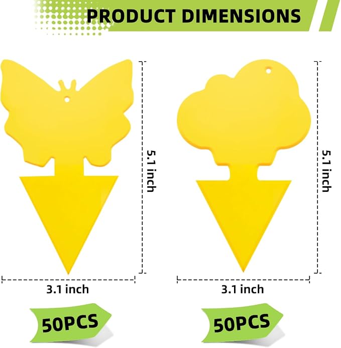 100 Pcs Sticky Traps for Fungus Gnat (Plants), Fruit Fly, Whitefly, and Fly, Yellow Sticky Insect Catcher Traps for Indoor/Outdoor, Kitchen, and Plants, High-End Glue, Non-Toxic (100 Pcs Yellow)
