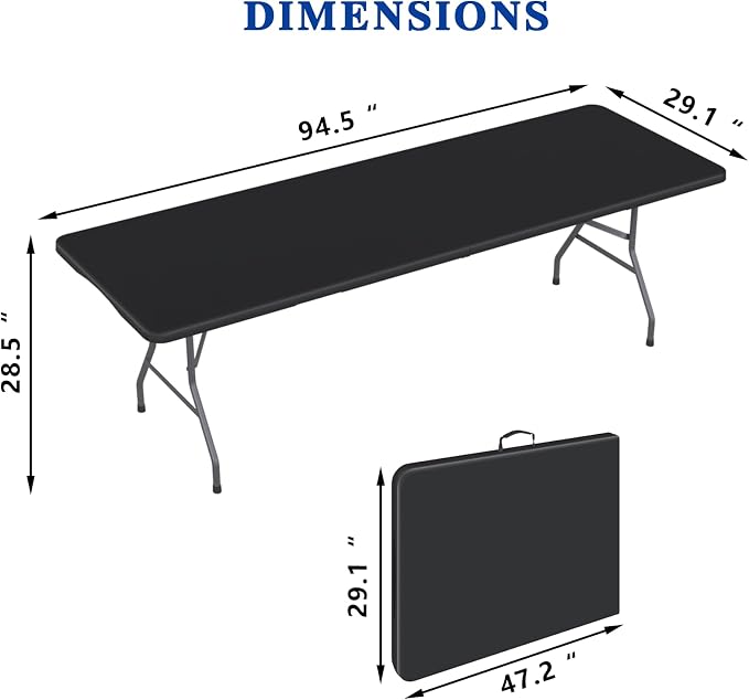 8FT Folding Tables – Heavy Duty Portable Foldable Picnic Table with Built-in Handle, 450 lb Capacity – Ideal for Events, Parties, Crafts, Camping & Dining (6-Pack, Black)