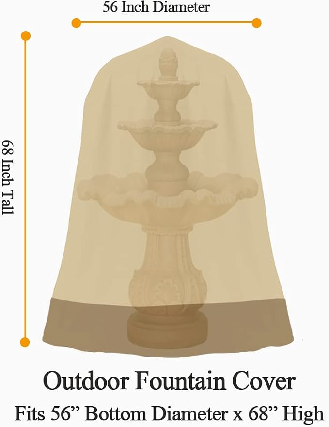 Outdoor Water Fountain Cover Waterproof Heavy Duty Cover for Winter Outdoor Garden Large Fountain Statue 56 Inch Diameter, 68 Inch Tall