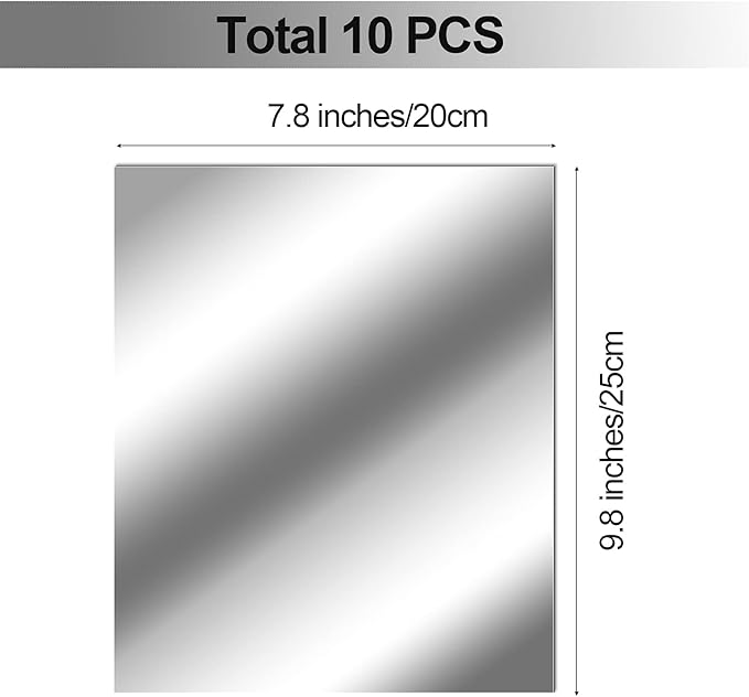 Zonon Flexible Mirror Sheets Self Adhesive Non Glass Mirror Tiles Stickers for Home Wall Decor(10 Pieces,8 x 10 Inches)