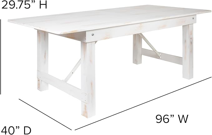 Flash Furniture HERCULES Series 8' x 40" Rectangular Antique Rustic White Solid Pine Folding Farm Table