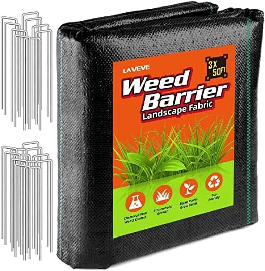 LAVEVE 3FT x 50FT Weed Barrier Landscape Fabric Heavy Duty, 3.2oz Premium Garden Ground Cover Mat for Weed Control, Gardening, Plant Beds and Farming