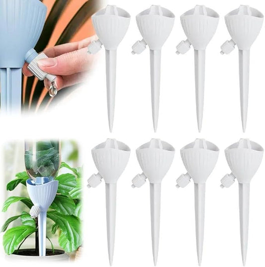 Self Watering Spikes, 4/8 Pack Automatic Plant Waterer with Adjustable Valve, Drip Irrigation Stakes for Indoor & Outdoor Plants, Self Watering Insert Devices for Garden, Vacation (4, White)