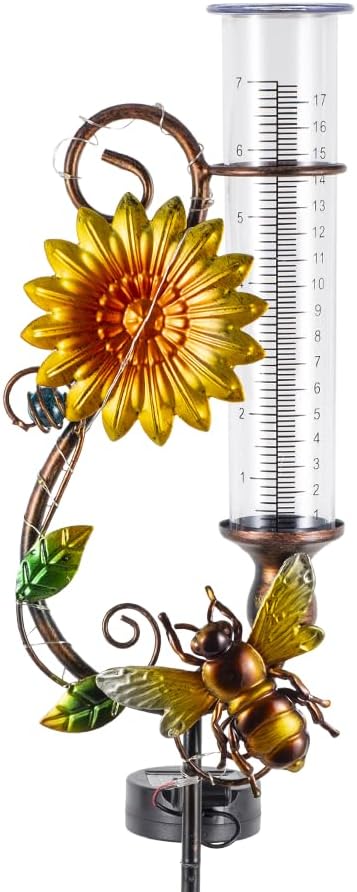Stargarden Rain Gauge Outdoor, Solar Rain Gauge, Solar Measuring Gauge, Bee Decorative Rain Gauges for Yard Lawn Garden