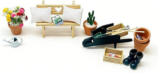 20 Pcs 1:12 Scale Miniature Planting Set with Mini House Building Accessories, Miniature Plants for Craft,Miniature Decor Gifts for Adult Hobby Lovers