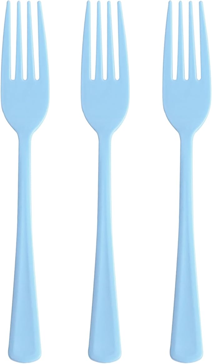 50 Pcs Baby Blue Plastic Forks Disposable Baby Blue Cutlery Heavy Duty Plastic Silverware 50 Disposable Forks for Brithday, Wedding, Baby Shower, Graduation Party, BBQ