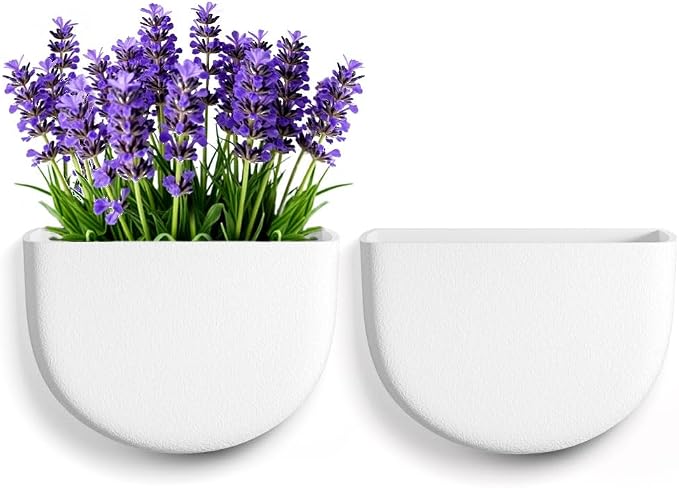 Asnext 2 Pack Wall Hanging Planter Pots for Indoor and Outdoor Plants, 7 Inch Half-Moon-Shaped Plastic Wall Planter, Wall Mounted Succulent Planters (White)