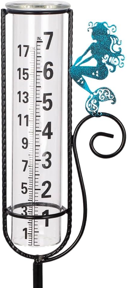 Stargarden Rain Gauge Outdoor, Mermaid Rain Gauge with Metal Stake, Decorative Rain Measure Tool for Lawn, Garden, Outdoor