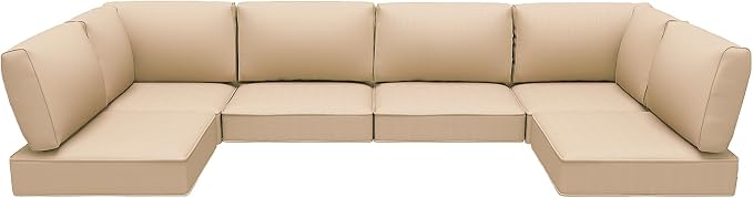 Outdoor Replacement Cushions for Patio Furniture,Water-Resistant Sofa Cushion for Rattan Wicker Sectional Patio Conversation Sets,14-Piece Outdoor Couch Cushion, Khaki