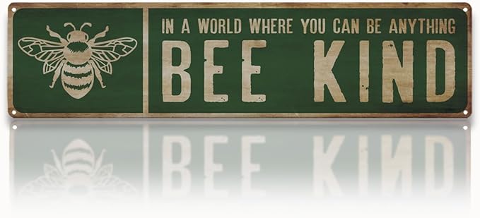 Garden Metal Tin Signs, Bee Kind Sign, Vintage Farmhouse Bee Wall Art, for Garden Yard Fence Door Porch, Rustic Indoor Outdoor Gardens Decoration, 15.7 x 3.9 Inches