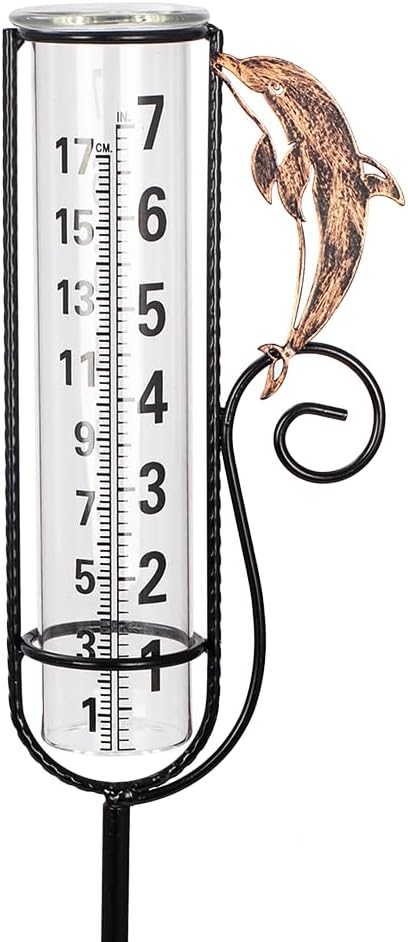 Rain Gauge Outdoor with 7 Inch Glass Tube, Rain Gauges Large Clear Numbers Measure Gauge for Yard, Garden, Lawn(Dolphins)