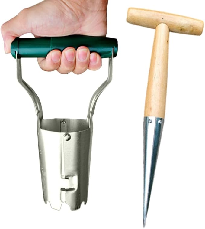 Bulb Planter+Seed Dibber, Dark Green PP Handle, Galvanized Steel, Bulb Planter Tool Length 230mm(9.2"), Dibbler Gardening Tool 11.2", Easy Drilling/Transplanting/Planting