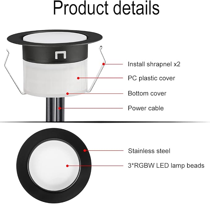 Sumaote LED Deck Lights Kit, 6 pcs 1.22 Inch WiFi Smart Phone Control Recessed RGBW Deck Lighting Outdoor Waterproof Low Voltage Landscape Lighting for Floor Stairs Steps Path Patio Decor, Black