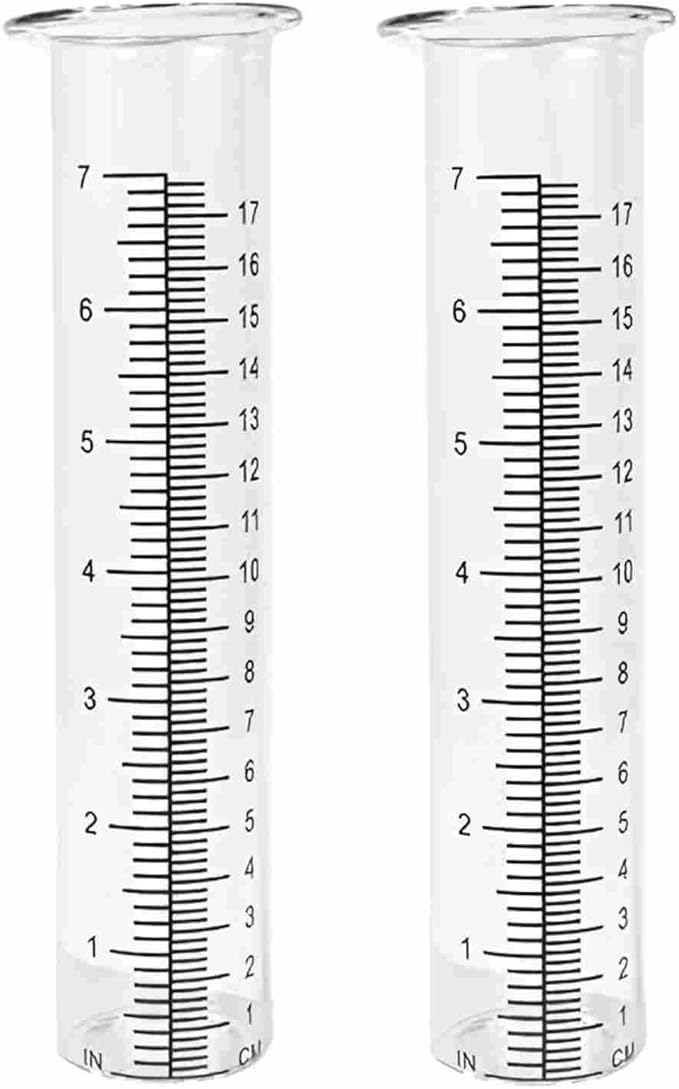 rain Gauge Tube 7-Inch Scale rain gauges Replacement Tube Glass rain gauges Outdoors Easy-to-Read Scale rain Gauge Outdoor Yard（Pack of 2）