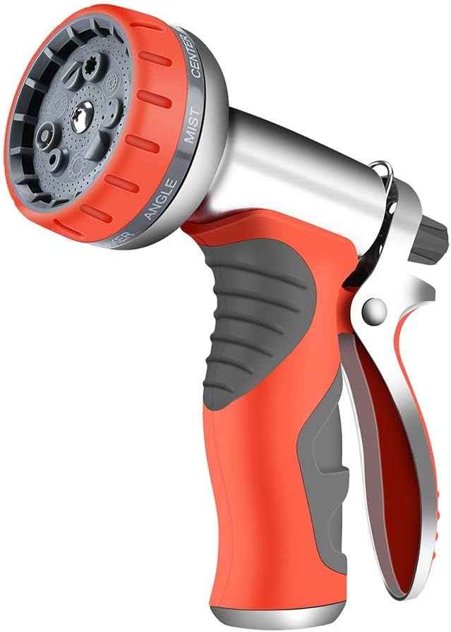 HmiL-U Garden Hose Nozzle Sprayer, Heavy Duty Metal High Pressure Water Gun, 9 Adjustable Watering Patterns Suitable for Watering Plants Washing Cars and Showering Pets