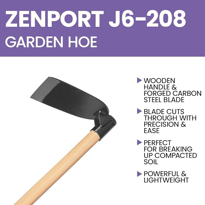 Zenport J6-208 Wood Handled Hoe, 7 Inch Carbon Steel Blade, Beige - 3 Pack