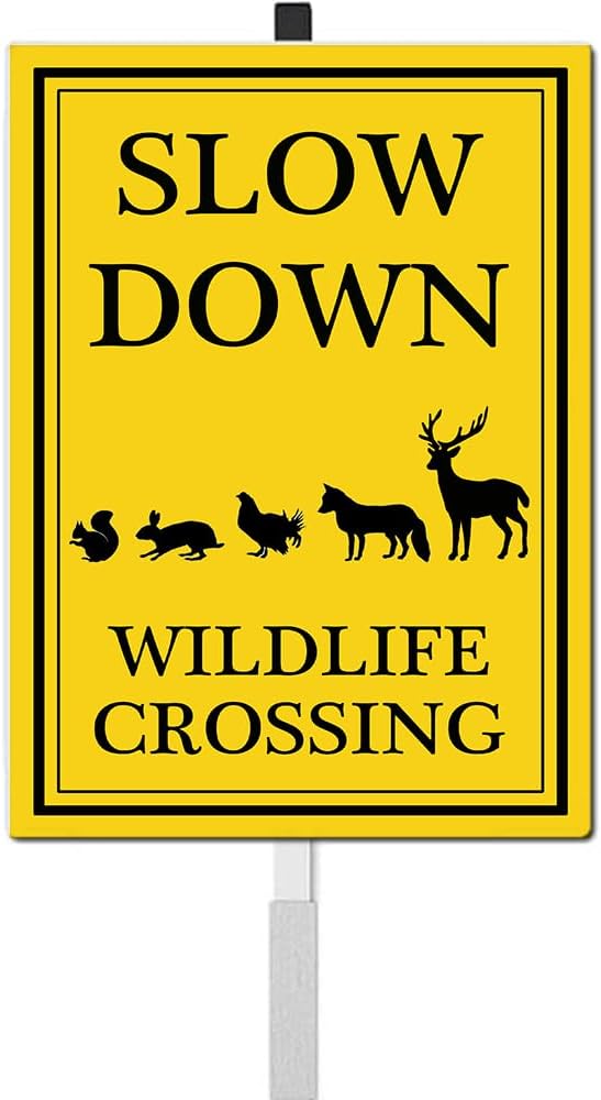 Wildlife Crossing Sign Slow Down Signs with Stake Watch for Animals Sign Caution Drive Slowly Safety Sign for Street Rustproof Reflective Aluminum Sign for Neighborhoods