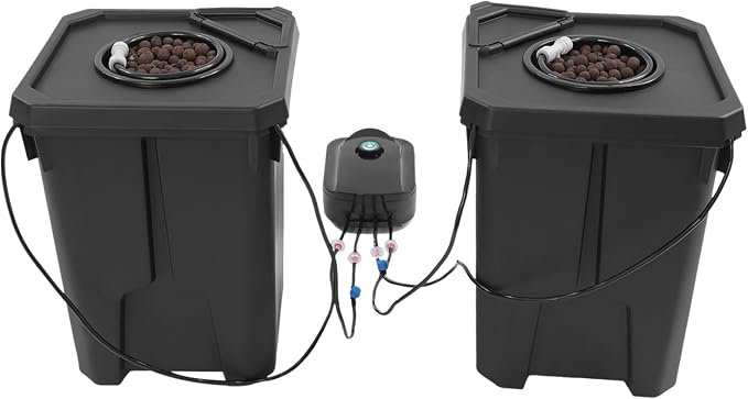 DWC Hydroponics Grow System 7.13 Gal Deep Water Culture Kit Auto Irrigation Sets w/8W 110V Air Pump, Two 12inch Bucket, Flippable Inspection Cover & Check Valve for Urban Farmer (2 Buckets+7.13 Gal)