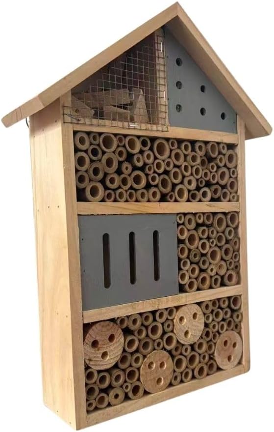 Lovebirds Natural Wooden Insect House, Cottage-Style bee Houses for the Garden - Weatherproof Insect Hotel Garden Decor for Backyard/Patio