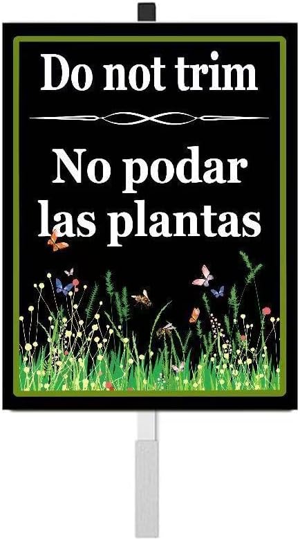 Do Not Trim - No Podar as Plantas Yard Sign with Stakes,Rust Free Aluminum (8 * 12in),Keep Off Grass Sign for Lawn Garden,Pollinator Habitat Yard Sign
