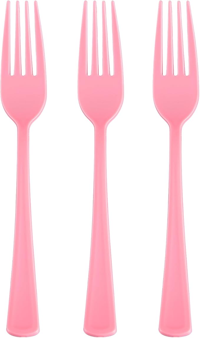 50 Pcs Light Pink Plastic Forks, Pink Plastic Silverware Heavy Duty, Disposable Cutlery Set for Brithday, Wedding, Baby Shower, Bridal Showe, Garden Party