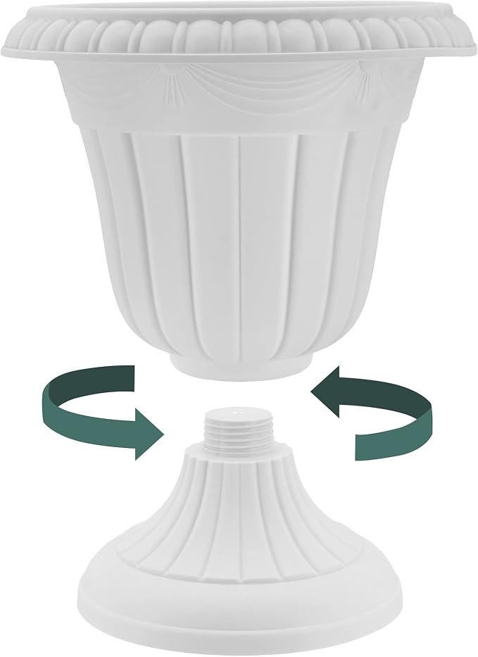 Arcadia Garden Products PL00CW Classic Traditional Plastic Urn Planter Indoor/Outdoor, 16" x 18", White Wash