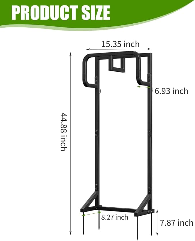 AZERPIAN Garden Hose Holder Detachable Hose Holder Freestanding Heavy Duty Metal Hose Reel Stand Water Hose rack For Outside (Black, 15.35 * 7.09 * 44.88)