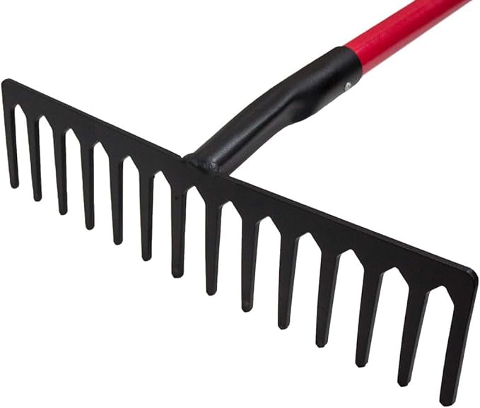 Bully Tools Level Head Rake with Fiberglass Shaft – Heavy Duty Garden Tool for Lawns, Landscaping Metal Rakes for Gardening, Yard Work, Steel Gravel Tool, Thatch Lawn Rake, Outdoor, 14 Tines (60 Inch)