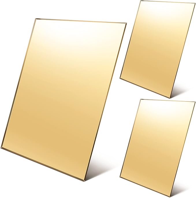 Yalikop 3 Pcs Acrylic Mirror Sheet Acrylic Sheet Laser Cutting Acrylic Shatterproof Plastic Mirrors for Home, Architectural Design, Kids Vanity, Gym, Garden, Boats (Gold)