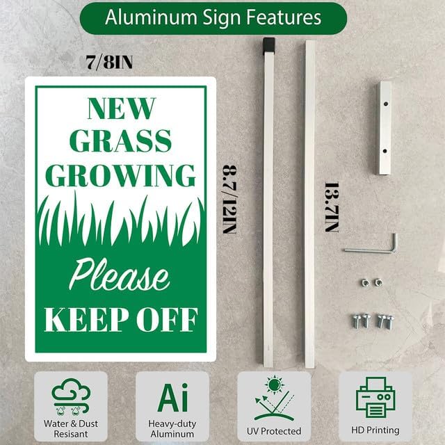 New Grass Growing Please Keep Off Yard Sign With Stakes 8x12 inches Rustproof Reflective Aluminum Stay Off Grass Lawn Sign Stand for Home Garden Lawn Outdoor