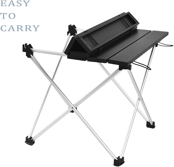 Grope Portable Camping Table with Aluminum Table Top, Folding Beach Table Easy to Carry, Prefect for Outdoor, Picnic, BBQ, Cooking, Festival, Beach, Home Use (Black-M)