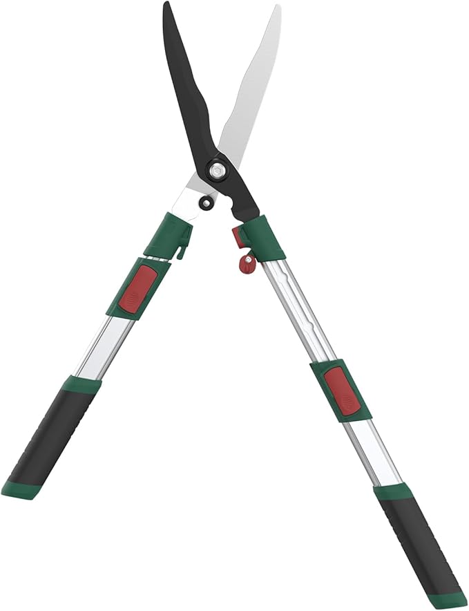 GARTOL Extendable Hedge Shears - 24 to 30 Inch Telescopic Garden Clippers with 8” Wavy SK5 High Carbon Steel Blade, Heavy Duty Manual Shrub Trimmer & Bush Shears for Boxwood, Yews & Decorative Hedges