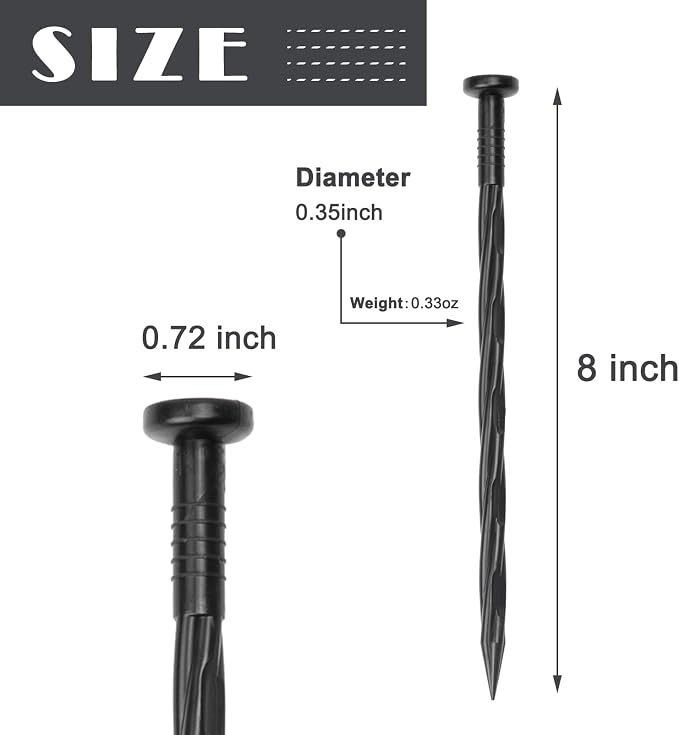 Plastic Landscape Anchoring Spikes 50 Pcs 8 Inch Nylon Spiral Landscape Spikes for Yard, Garden Lawn, Weed Barriers, Artificial Turf, Tent