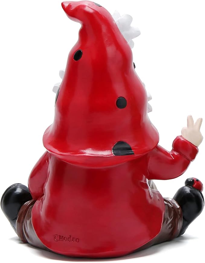 Hodao Spring Gnome Figurine Ladybug Decor, Cute Resin Garden Gnome with Floral Hat, Indoor Outdoor Home Decorations, Shelf Desk Ornament, Seasonal Gift for Family Friends Housewarming Birthday