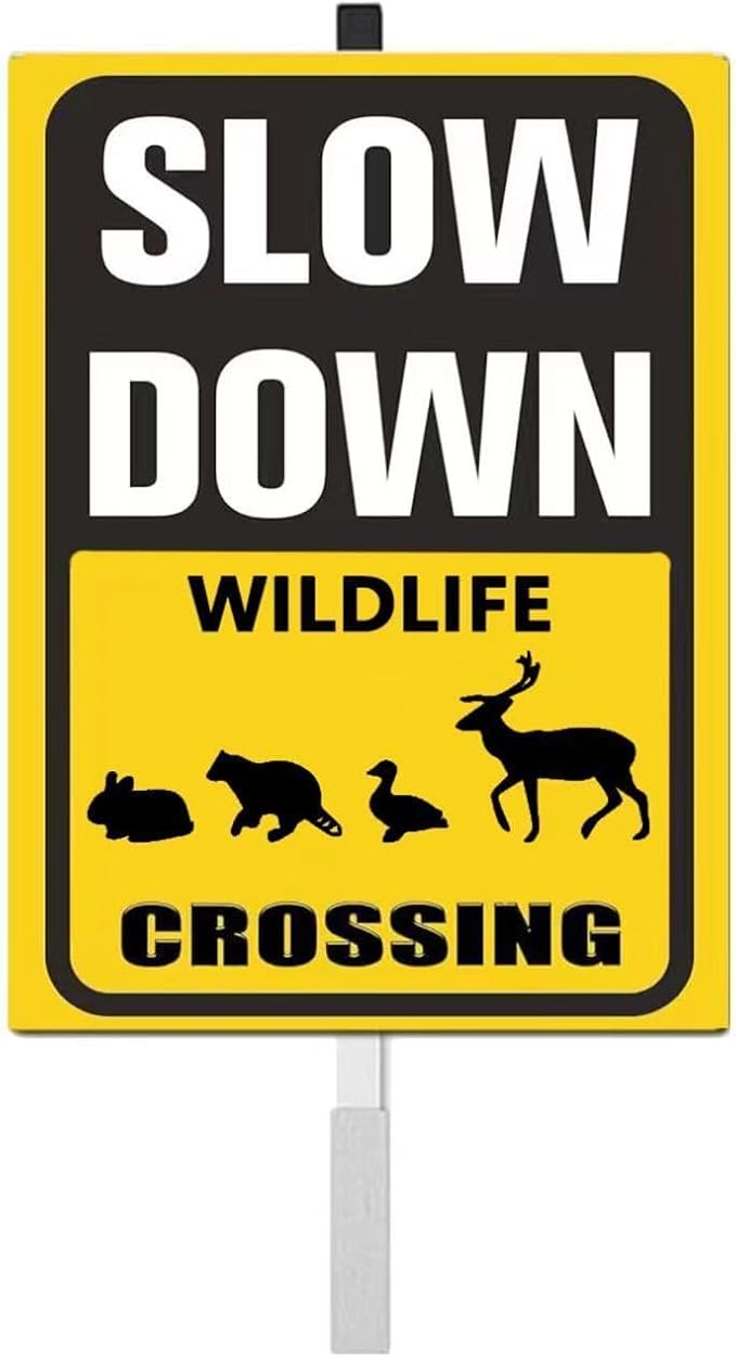 Wildlife Crossing yard Sign With Stake Slow Down Sign For Neighborhoods Yard Farm Aluminium Caution 8x12in Farm Decorations Yard Lawn Walkway Decorations Animal Signs