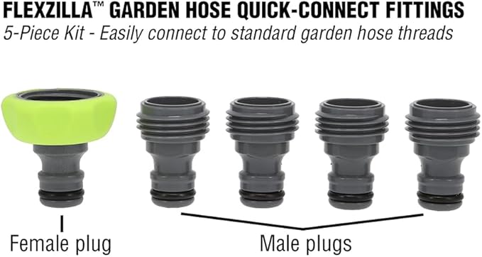 Flexzilla Garden Hose Quick-Connect Fittings, 5-Piece Plug Kit