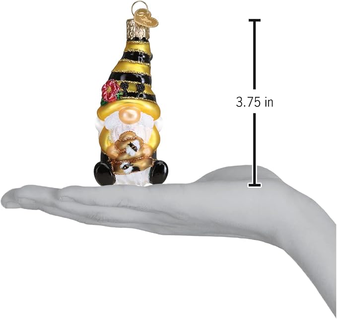 Old World Christmas Bee Happy Gnome Glass Blown Ornament for Christmas Tree, Handcrafted Holiday Decoration, Gnome Collection